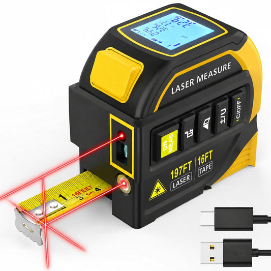 TEPU Laser Tape Measure 4-in-1, 197FT Laser Distance Meter - Image 1
