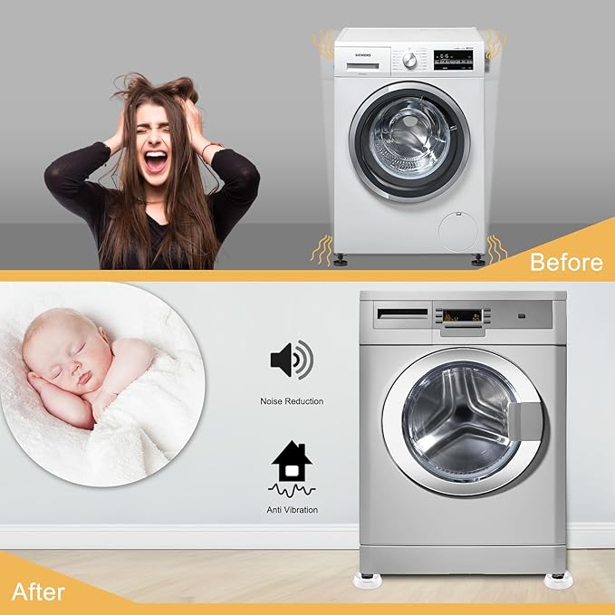 DEWEL Anti Vibration Pads for Washing Machine, Washer and Dryer Pedestals Hard Wearing Round Rubber Anti Vibration Pads for Anti Slip & Noise-reducing Protects Laundry Room Floor (4 Pcs)