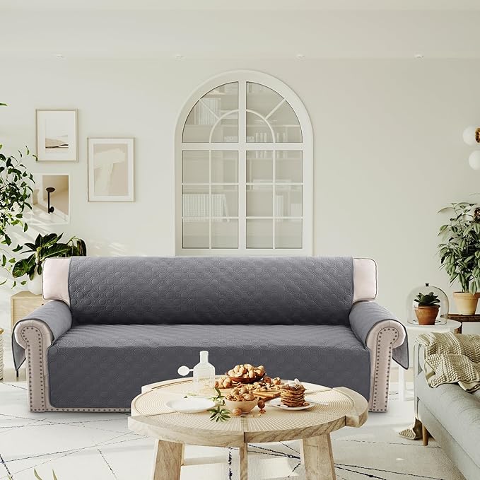 PrinceDeco Large Couch Covers for Oversized Sofa 3 Cushion Couch Sofa Cover for Dogs Water Proof Furniture Protector Cover with Elastic Straps for Pet (Oversized Sofa, Grey)