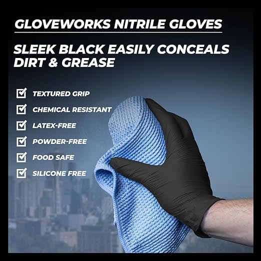 GLOVEWORKS XL Black Nitrile Gloves for Cooking, Food Prep, Disposable, 5 Mil, For Professional Cleaning, 3 Cases of 1000