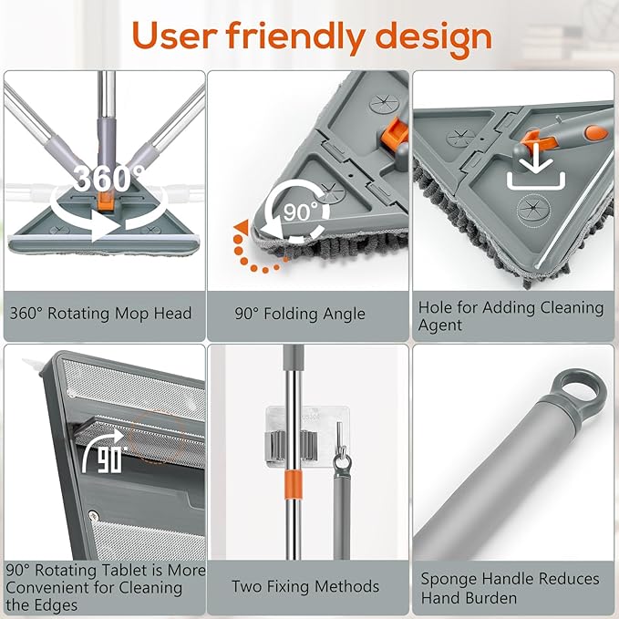Base Boards Cleaning Tool with Long Handle 76 Inch, 360° Rotatable Wall Cleaner Mop Base Board Cleaner Tool, Wall Cleaning Mop with 10 Reusable Pads for Walls, Ceilings and Baseboards