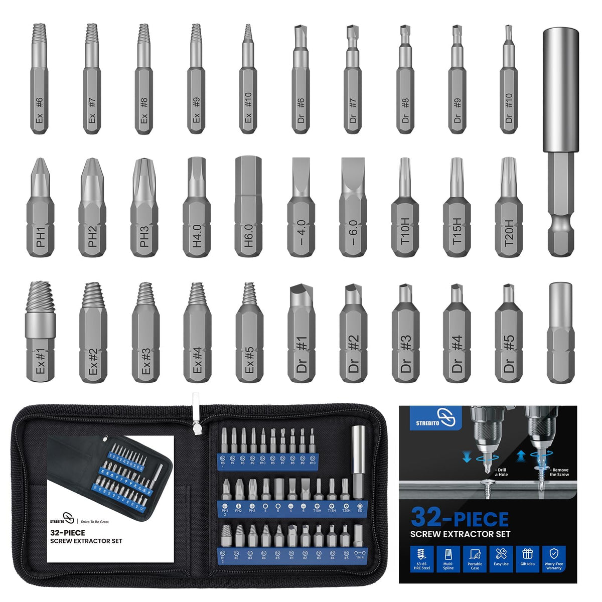 STREBITO 32PCS Damaged Screw Extractor Set, Stripped Screw - Image 1