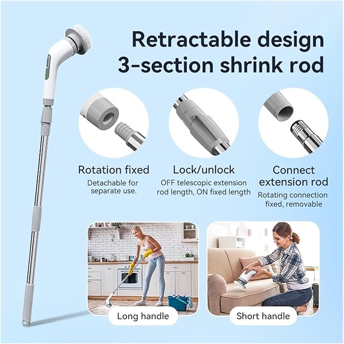 Electric Cleaning Brush Cordless Handheld Shower Scrubber Spin Cleaner Multifunctional Cleaner with 7PCS Heads Bathroom Kitchen(Gray and White)