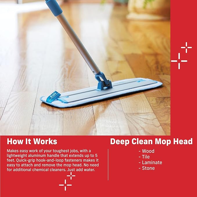 E-Cloth Deep Clean Mop Head, Microfiber Mop Head Replacement for Floor Cleaning, Great for Hardwood, Laminate, Tile and Stone Flooring, Washable and Reusable, 100 Wash Guarantee, 2 Pack