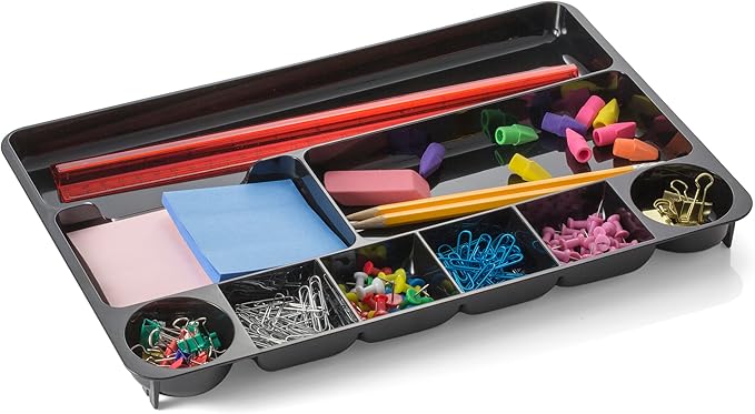 Officemate Recycled Plastic Desk Drawer Organizer, Nine Compartments, 14 X 9 X 1.13, Black