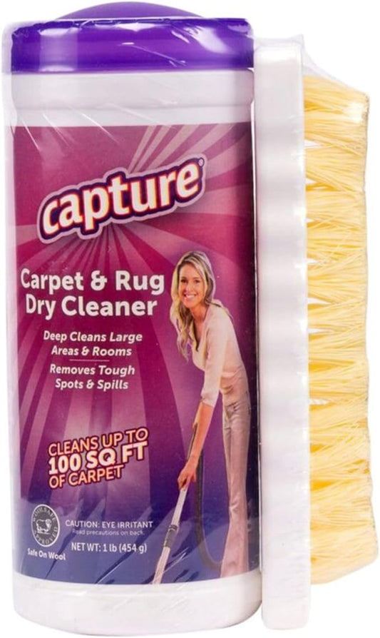Capture Carpet & Rug Dry Cleaner w/Brush - Dogs & Cats Pet, Home, Car, Carpet Cleaner Powder - Strength Odor Eliminator, Stains Spot Remover, Non Liquid & No Harsh Chemical (1 lb)