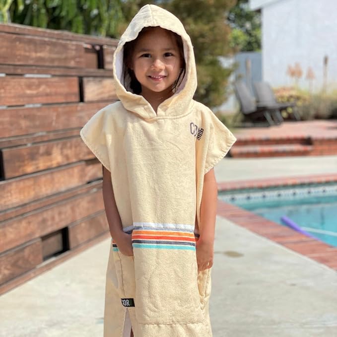 COR Surf Kids Unisex Changing Swim Poncho Towel Robe | (Retro-Sand)