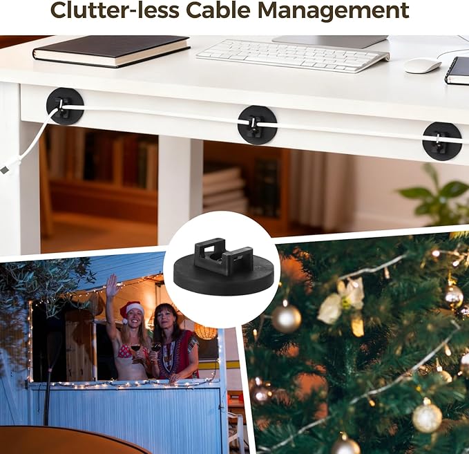 Magnetic Cable Zip Tie Mounts, 12 Pcs Magnet Bases with 100 Pcs Cable Ties, Multipurpose Wire Management Organizer for Desk PC Home Office, Adhesive-Free Cable Clips Holder (43mm)