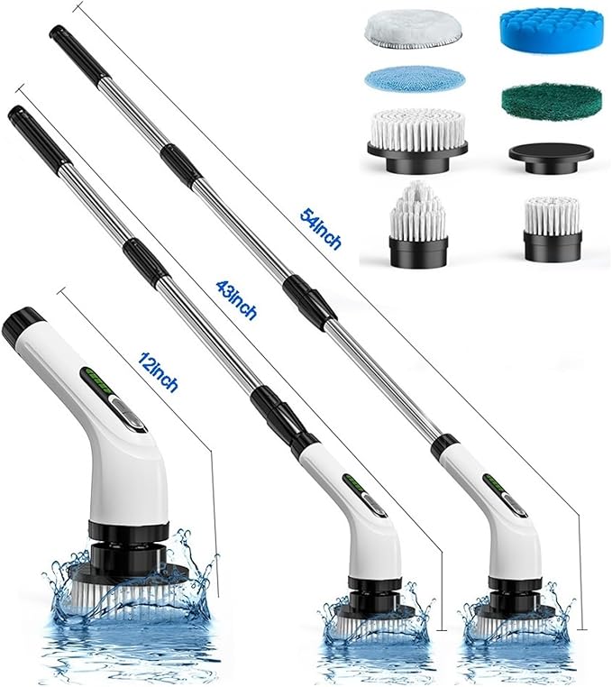 Electric Cleaning Brush Cordless Handheld Shower Scrubber Spin Cleaner Multifunctional Cleaner with 7PCS Heads Bathroom Kitchen(Black and White)