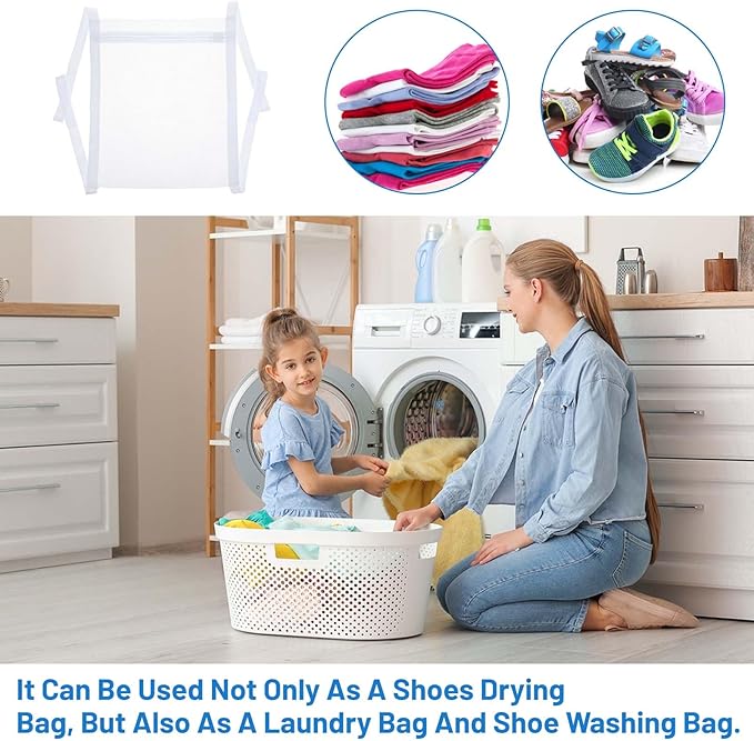 2Pcs Shoe Washing Machine Bag, Laundry Shoe Bag for Washer and Dryer, Reusable Sneaker Wash Dry Net Bags with Strap And Zipper Shoes Dryer Bags Laundry Accessories14.9 x16.5 Inch
