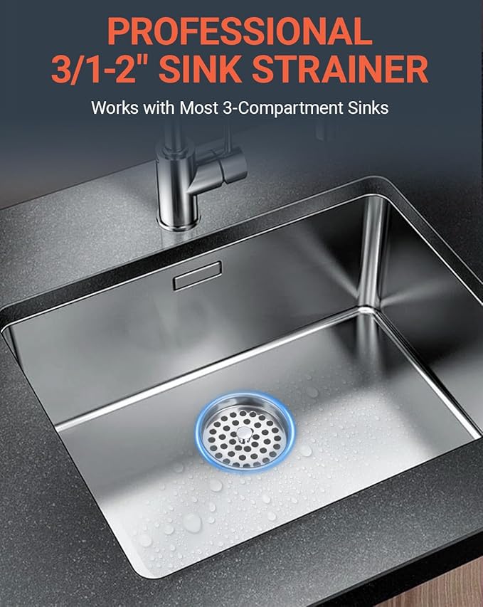 3-1/2 Inch Commercial Sink Strainer - 304 Stainless Steel Clog-Free Drain Cover, Precision Fit for 3.5" Drains & 3 Compartment Sinks, Heavy-Duty for High-Volume Kitchens (3-Pack)