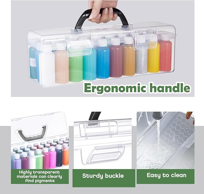 3 Pcs Paint Storage Box for 2 Fl. oz Acrylic Paints, Acrylic Portable Craft art Organizer with Handle, 30 Bottles Capacity Plastic Art Supply Clear Boxes