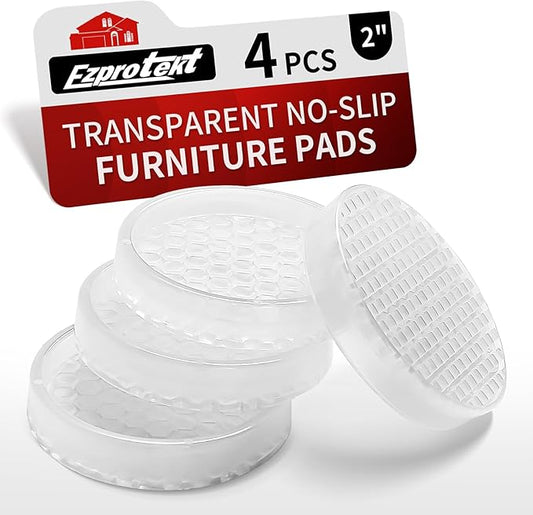 Ezprotekt Non Slip Furniture Pads, 4 Pcs 2" Anti Skid Rubber Caster Cups, Anti-Slip Round Furniture Coasters for Hardwood Floors, Anti Slide Floor Protectors for Bed Couch Stoppers (Clear)