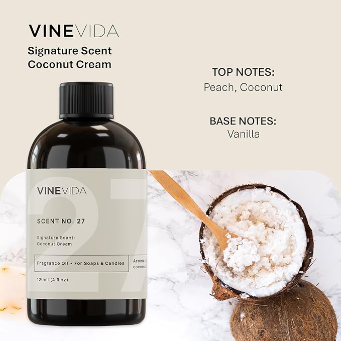 VINEVIDA [4oz] Coconut Cream Fragrance Oil for Candle Making and Soap Making - Premium Candle Scents for Soy Candles