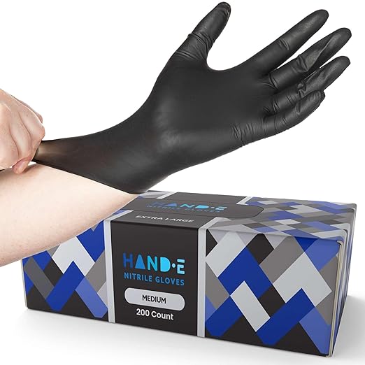 Hand-E Touch Black Nitrile Medical Gloves Disposable Medium 100 Count - Latex Free, Extra Thick 5 Mil Surgical Medical Exam Gloves, Powder Free