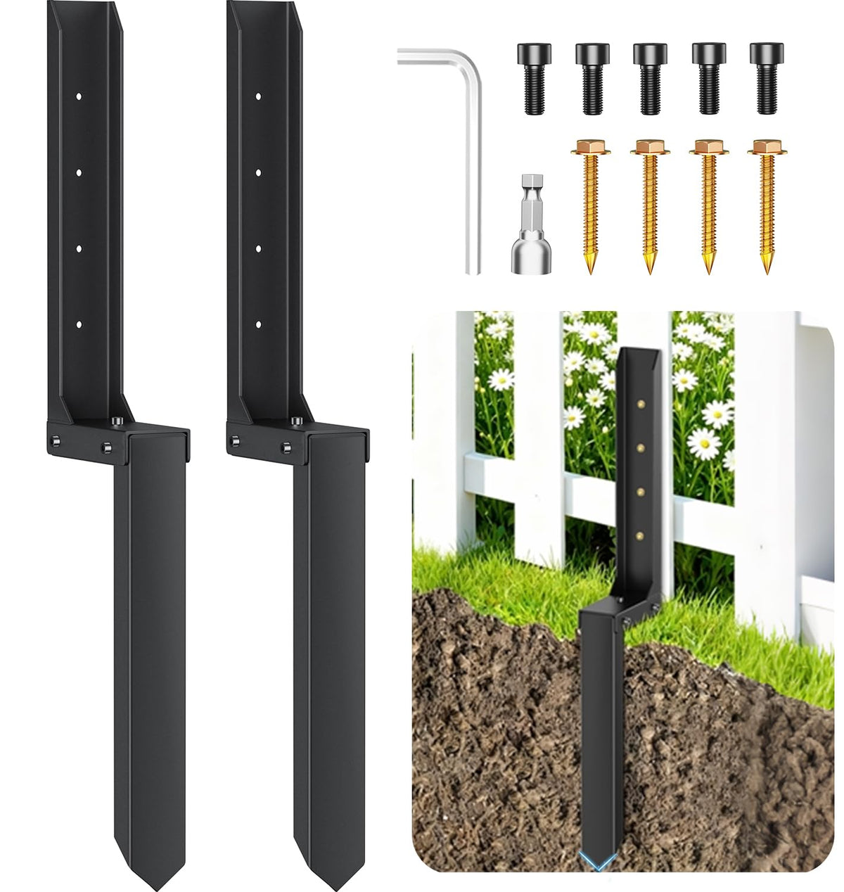 Fence Post Repair Kit, Quick Fix Leaning for 4x4/ 6x6 Wood - Image 1