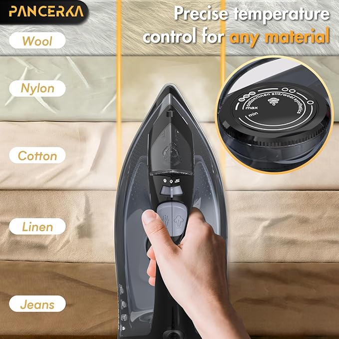 1600W Steam iron, Adjustable Thermostat Control steam iron, non-stick soleplate, Overheat Safety Protection & Variable Steam Control, suitable for ironing clothes on all fabrics