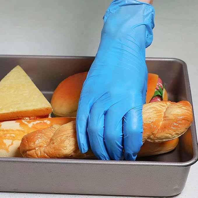 Disposable Gloves Large, Nitrile and Vinyl Blend Material Gloves, Latex Free 4 Mil 200 Pc Food Grade Glove for Cleaning, Food Prep,Hair Dye,Tattoo, Blue