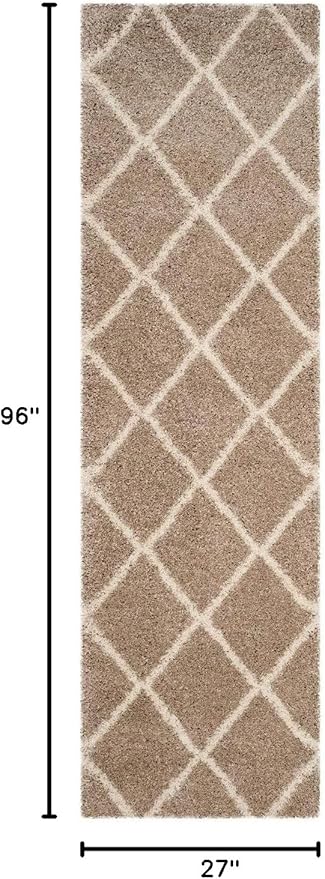SAFAVIEH Hudson Shag Collection Runner Rug - 2'3" x 8', Beige & Ivory, Modern Trellis Design, Non-Shedding & Easy Care, 2-inch Thick Ideal for High Traffic Areas in Living Room, Bedroom (SGH281S)
