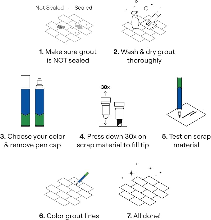 Grout Pen Tile Paint Marker: Cream 1 Pack and 2 Pack with Extra Tips (Narrow, 5mm) - Waterproof Grout Colorant and Sealer Pen to Renew, Repair, and Refresh Tile Grout - Cleaner Floor Pens