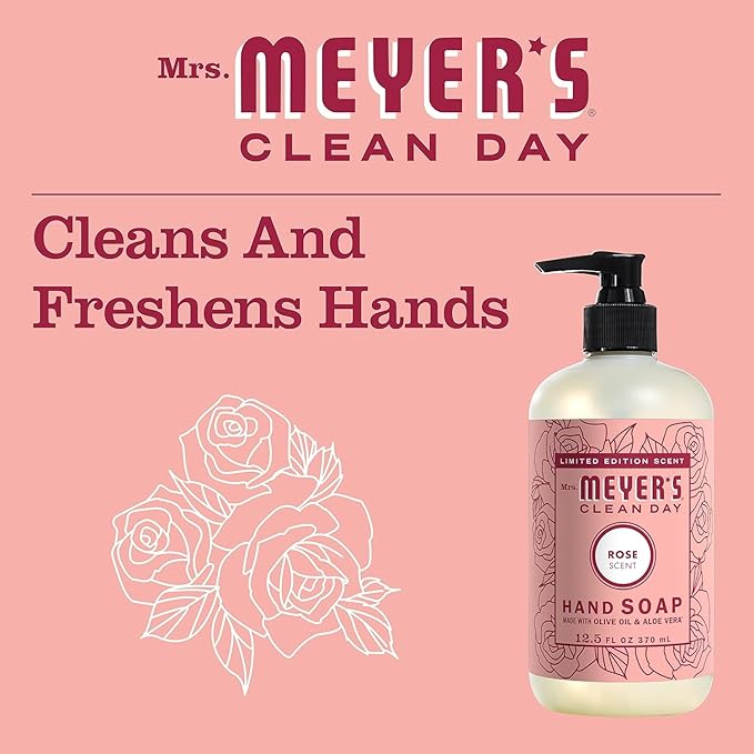 Mrs. MEYER'S CLEAN DAY Variety, 2 Liquid Hand Soap 12.5 OZ, 1 Liquid Dish Soap, 16 FL OZ (Rose)