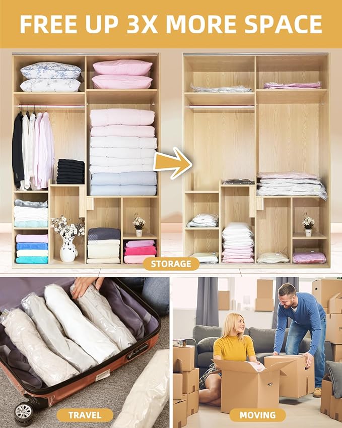 Vacuum Storage Bags for moving, Vacuum Seal Bags for Memory Foam, Latex, Clothing & Bedding, Space Saver Bags for Organization and Storage (10 Small)