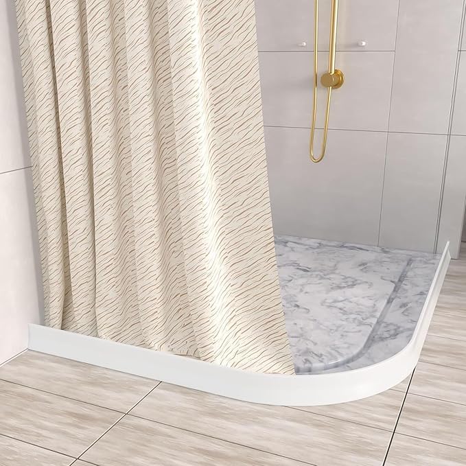 Collapsible Shower Threshold Water Dam, 2025 Upgraded 67'' Shower Water Stopper 3''H Seal Waterproof Shower Guards to Keep Water in Shower, Self Adhesive Water Barrier for Sink Bathroom Kitchen