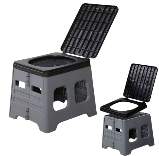 Folding Toilet with Lid,Travel Porta Potty for Adults Grey - Image 1