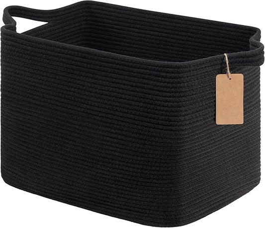 Goodpick Woven Storage Baskets for Organizing, 18" x 14" x 12" Rectangle Blanket Basket with Handles, Nursery Cotton Rope Basket for Living Room, Bedroom, Black