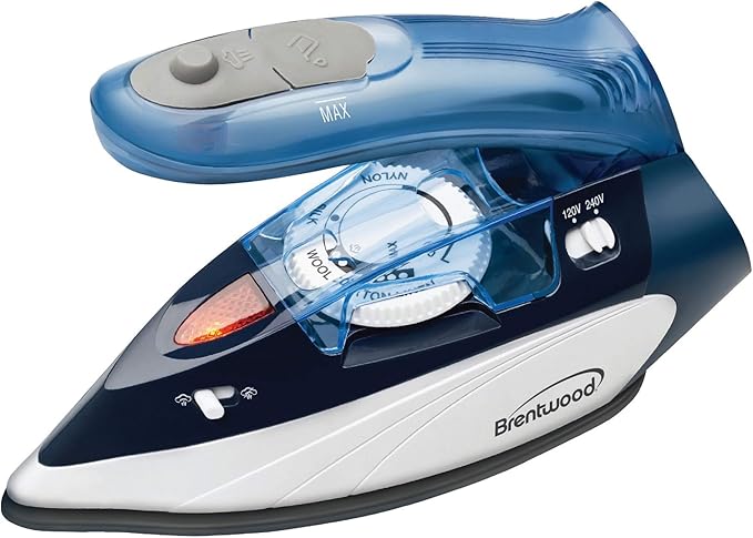 Brentwood MPI-45 Travel Iron with Steam 800-Watt Dual Voltage,Non-Stick,Blue