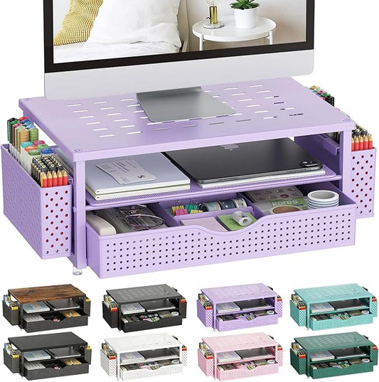 gianotter Desk Organizers and Accessories, Monitor Stand with Drawer and 2 Pen Holder, Purple Desk Accessories, Computer Stand Suitable for Offices and Dormitories (Purple)