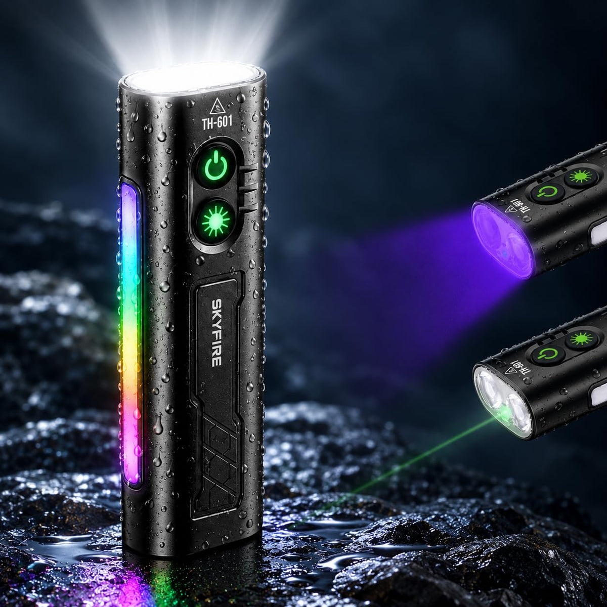 SKYFIRE EDC Magnetic Rechargeable Flashlight with UV Light & - Image 1