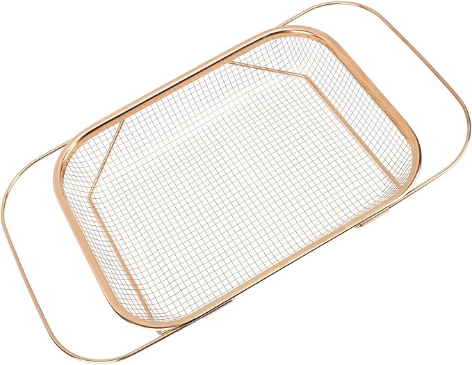 JTLB Over The Sink Colander Strainer Basket Stainless Steel for Kitchen Sink with Handles Fine Mesh Expandable Kitchen Essentials Rectangle (Rose Gold)