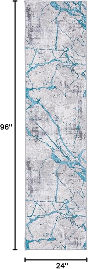 SAFAVIEH Amelia Collection Runner Rug - 2' x 8', Grey & Aqua, Modern Abstract Design, Non-Shedding & Easy Care, Ideal for High Traffic Areas in Living Room, Bedroom (ALA293H)