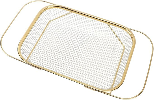 JTLB Over The Sink Colander Strainer Basket Stainless Steel for Kitchen Sink with Handles Fine Mesh Expandable Kitchen Essentials Rectangle (Gold)