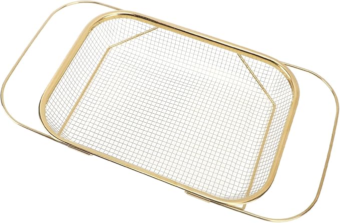 JTLB Over The Sink Colander Strainer Basket Stainless Steel for Kitchen Sink with Handles Fine Mesh Expandable Kitchen Essentials Rectangle (Gold)