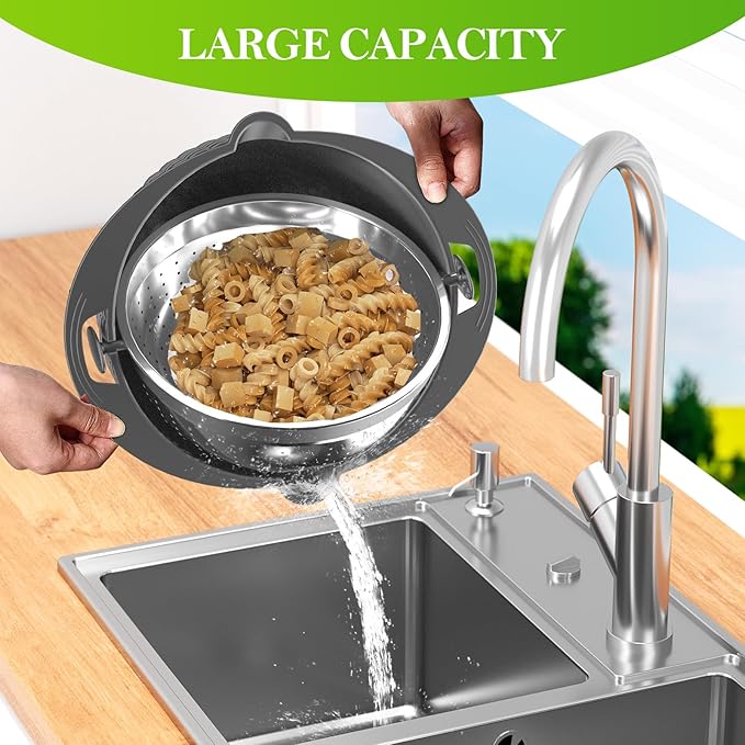 4-1 Colander with Mixing Bowl Set - Strainer With Bowl, Pasta And Rice Strainer, Strainer And Colanders, Fruit Cleaner, Veggie Wash, Salad Spinner, Apartment Essentials Kitchen Gadgets - Grey