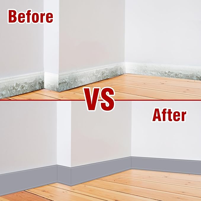 Vinyl Baseboard Molding Trim 3 Inch x 60 Feet Peel and Stick Baseboard Trim Flexible PVC Cove Base Moulding Self-Adhesive Trim for Garage Bathroom Cabinet Floor Walls, Gray