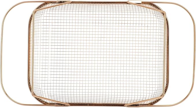JTLB Over The Sink Colander Strainer Basket Stainless Steel for Kitchen Sink with Handles Fine Mesh Expandable Kitchen Essentials Rectangle (Rose Gold)