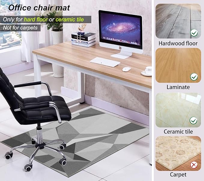Office Chair Mat for Hardwood Floor,48"*36" Under Desk Mat, Computer Chair Rug,Anti-Slip Floor Protector for Low-Pile Carpet Home Office Grey White