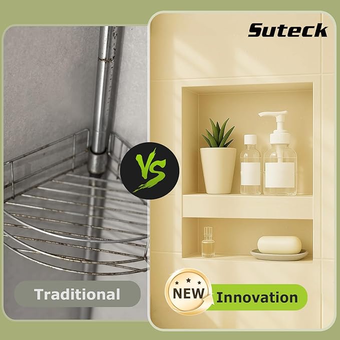 Suteck Shower Niche Double Shelf, 16-Inch Width x 20-Inch Height x 4-Inch Depth, Recessed Shower Niche Ready for Tile (Inner Size: Length 12"+4", Width 14") Niche for Shower Bathroom Storage