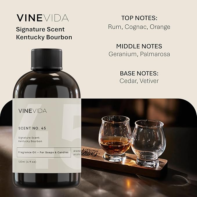 VINEVIDA [4oz] Kentucky Bourbon Fragrance Oil for Candle Making and Soap Making - Premium Candle Scents for Soy Candles