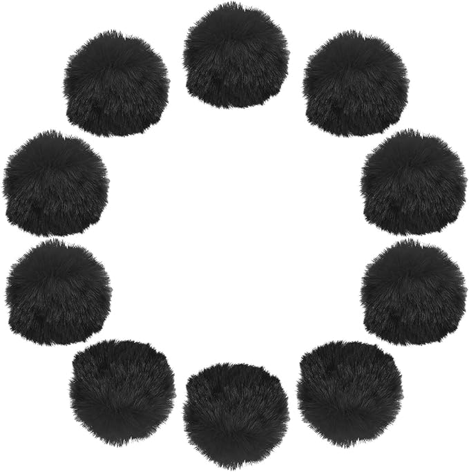 uxcell 2.8 Inch Faux Fur Pom Pom Balls, 10 Pcs Black Fluffy Soft Faux Fur Pom Poms for Hats with Elastic Loop for DIY Knitting Hats Keychain Scarves Gloves Bags Shoes Accessories
