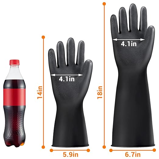 Thick Chemical Resistant Rubber Gloves, Waterproof Cleaning Protective Heavy Duty Gloves with Non-Slip Diamond Grip, 1 Pair XL