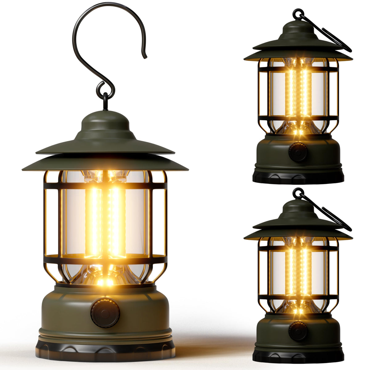 Camping Lanterns Battery Powered Rechargeable Lights,3 Pack Green - Image 1