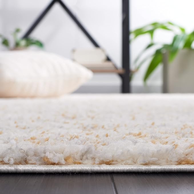SAFAVIEH Berber Shag Collection Runner Rug - 2'3" x 10', Ivory & Light Gold, Non-Shedding & Easy to Clean, Plush Thick Pile, Ideal for Bedroom, Hallway, Foyer, Entryway (BER563D)