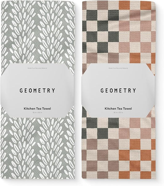 GEOMETRY Kitchen Tea Towels - Quick Dry Microfiber Dish Towels for Kitchen Checkmate CA, 18" x 30" 2-Pack
