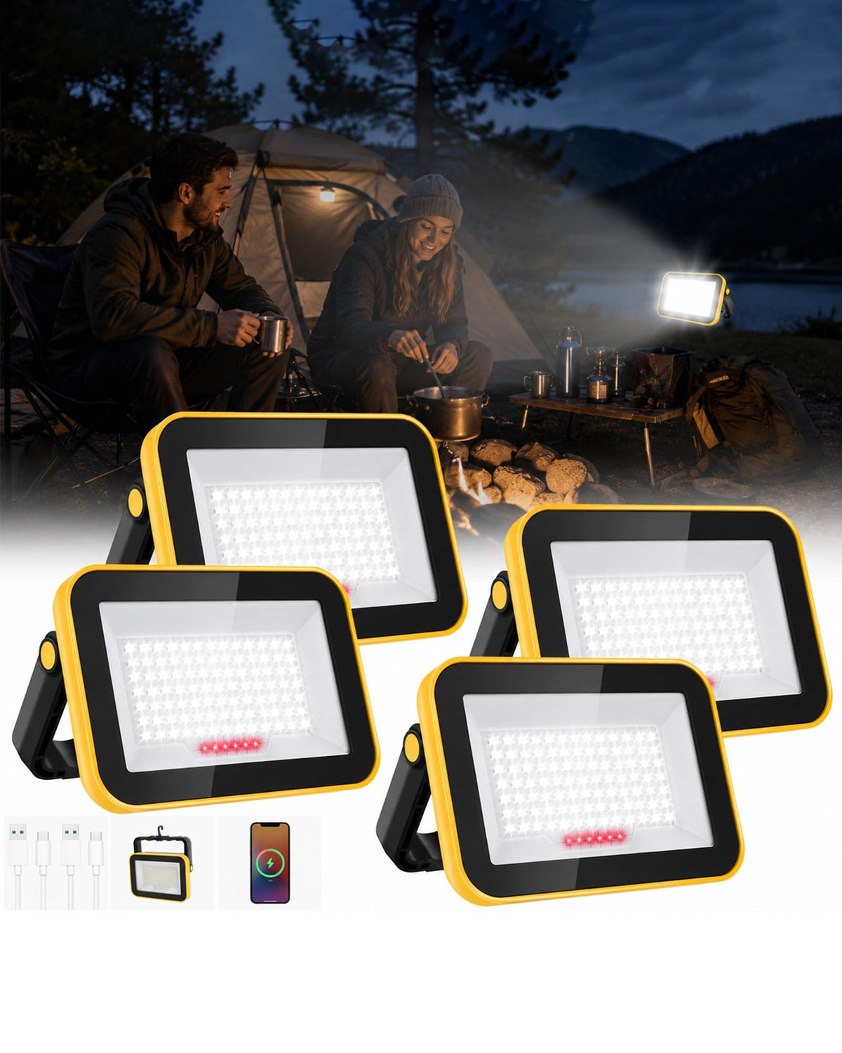 T-SUN Rechargeable Work Light, 4 Pack Portable Flood - Image 1