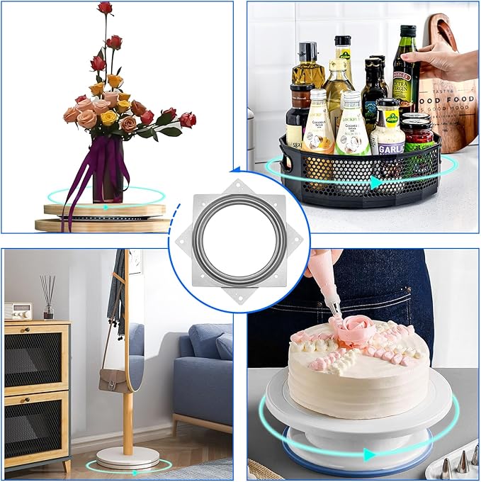 5 Pack Square Rotating Plate 500 lbs Capacity 6 Inch Lazy Susan Turntable Hardware Square Plate Bearings Swivel Plates for Serving Trays, 360° Chair, Cabinet, Craft Project