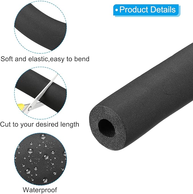 PATIKIL 74.8" Lx1.3 IDx0.8 T Pipe Insulation Foam Tube, Water Pipe Insulation Tubing Heat Preservation for Plumbing Water AC Pipe Sprinkler Spigot, Black